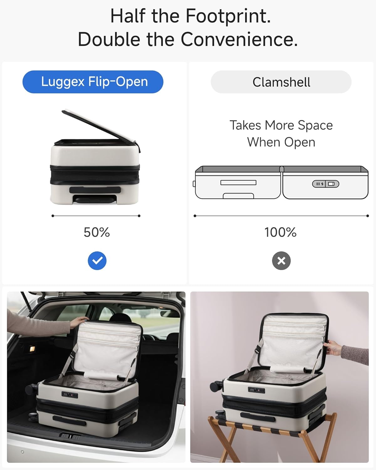 Carry On Luggage Top Opening, FLT Expandable Polycarbonate Hard Shell Suitcase with Wheels (FX-Lite, Beige, 20 Inch, 36L-41L)