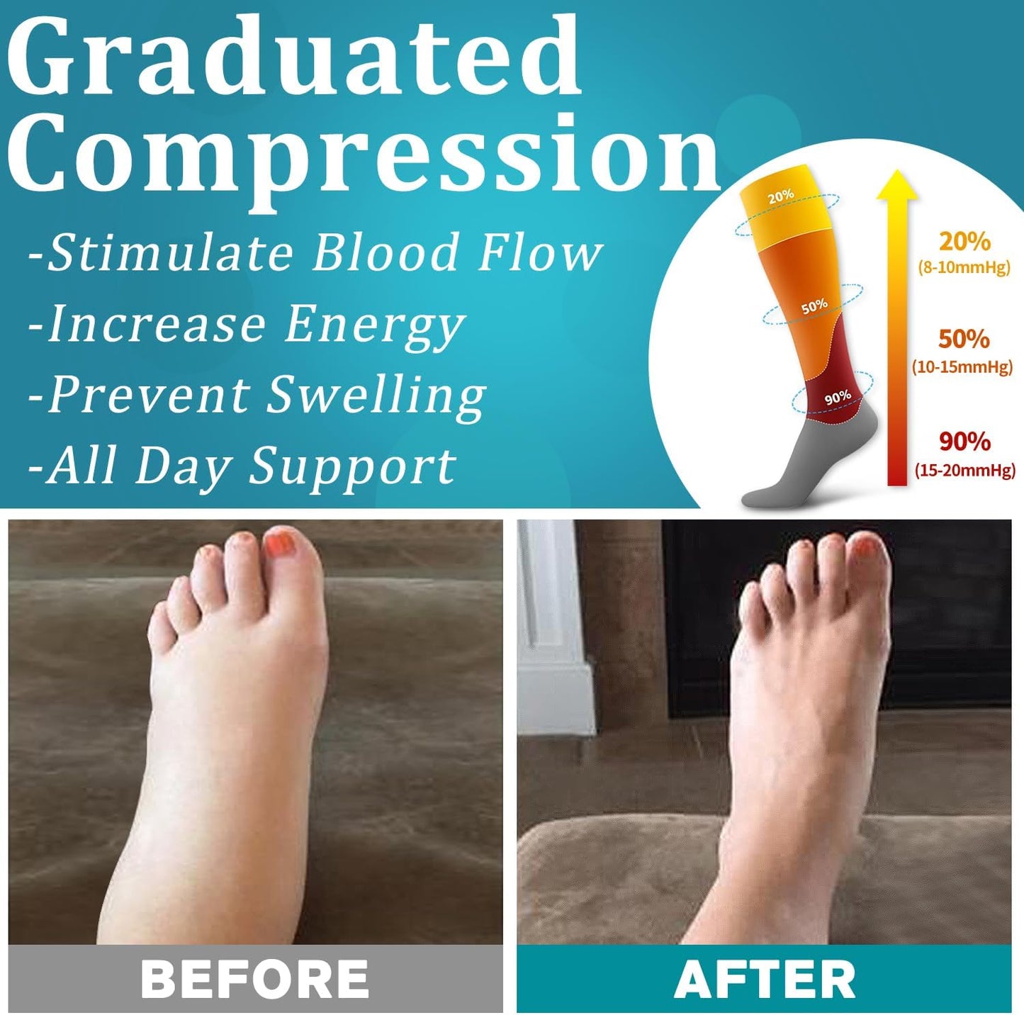 6 Pack Copper Compression Socks for Women and Men Circulation-Best Support for Medical, Running,Nursing,Athletic