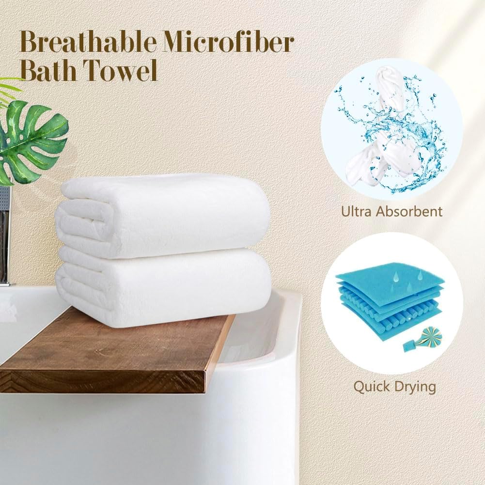 Orighty Bath Towels Pack of 2(27’’ x 54’’) - Soft Feel White Bath Towel, Highly Absorbent Bathroom Towels for Body, Quick Drying, Towel for Sport, Yoga, SPA, Fitness