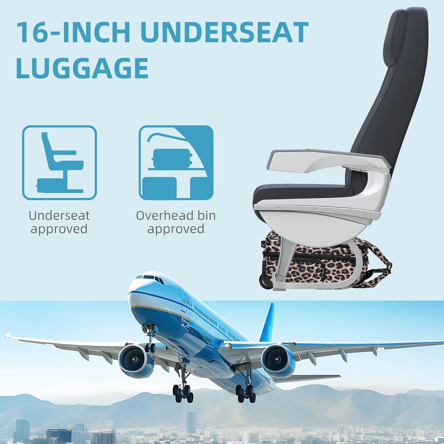 LARVENDER Underseat Carry On Luggage with Wheels Softside 16-inch Underseater Luggage Lightweight Overnight Suitcase for Men Women, Leopard, 3 Piece (16/BP/TB)