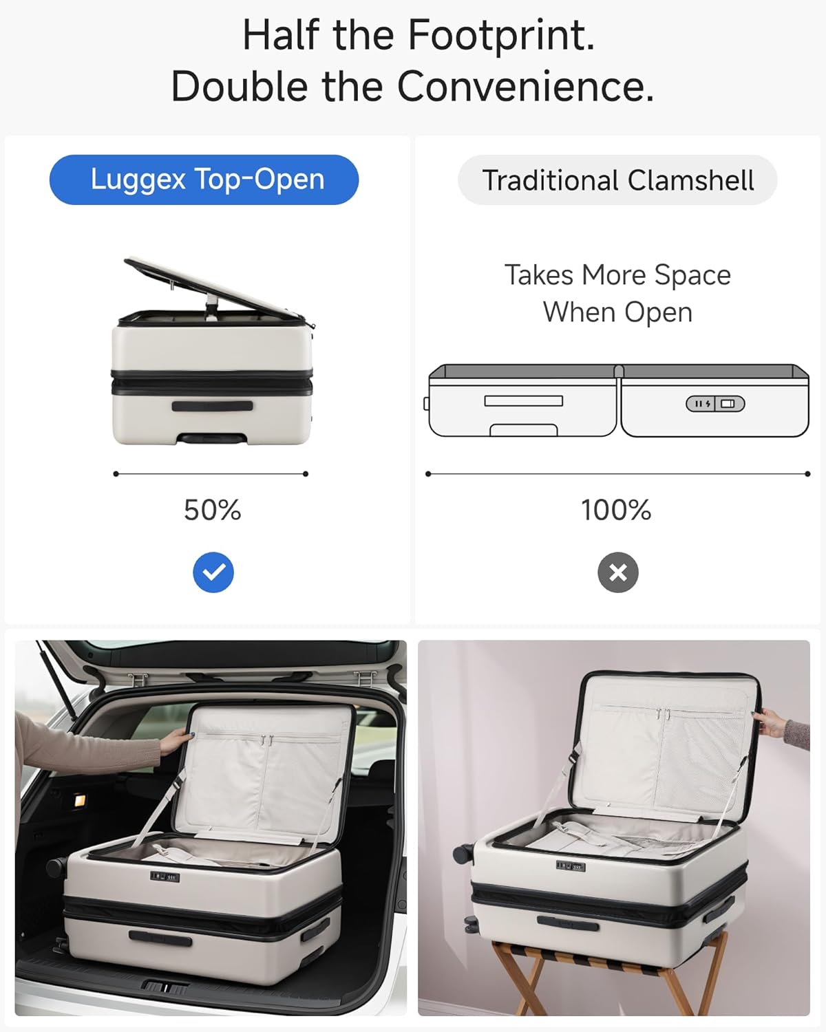 LUGGEX Checked Suitcase Top Opening, FLT Expandable Polycarbonate Hard Shell Suitcase with Wheels (FX-Lite, Beige, 28 Inch, 105L-115L)
