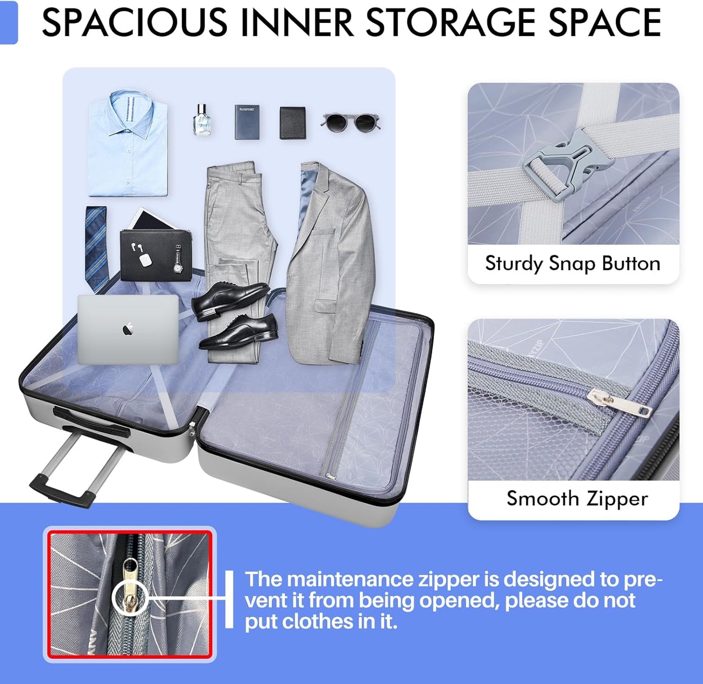 AnyZip Luggage PC ABS Hardside Lightweight Suitcase with 4 Universal Wheels TSA Lock Carry-On 20 Inch Silver