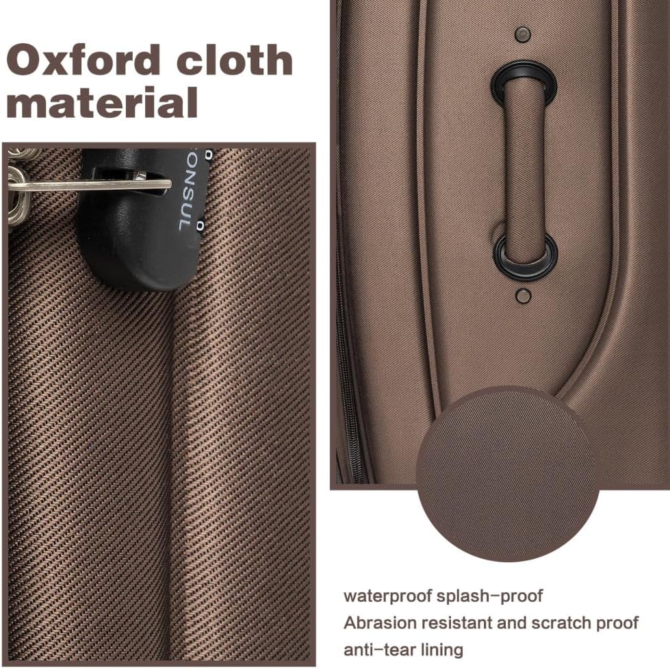 Lispin Luggage Set Softshell Expandable 4 Piece Suitcase with Wheels Softside Lightweight Travel Carry on Luggage (Brown + Polyester)