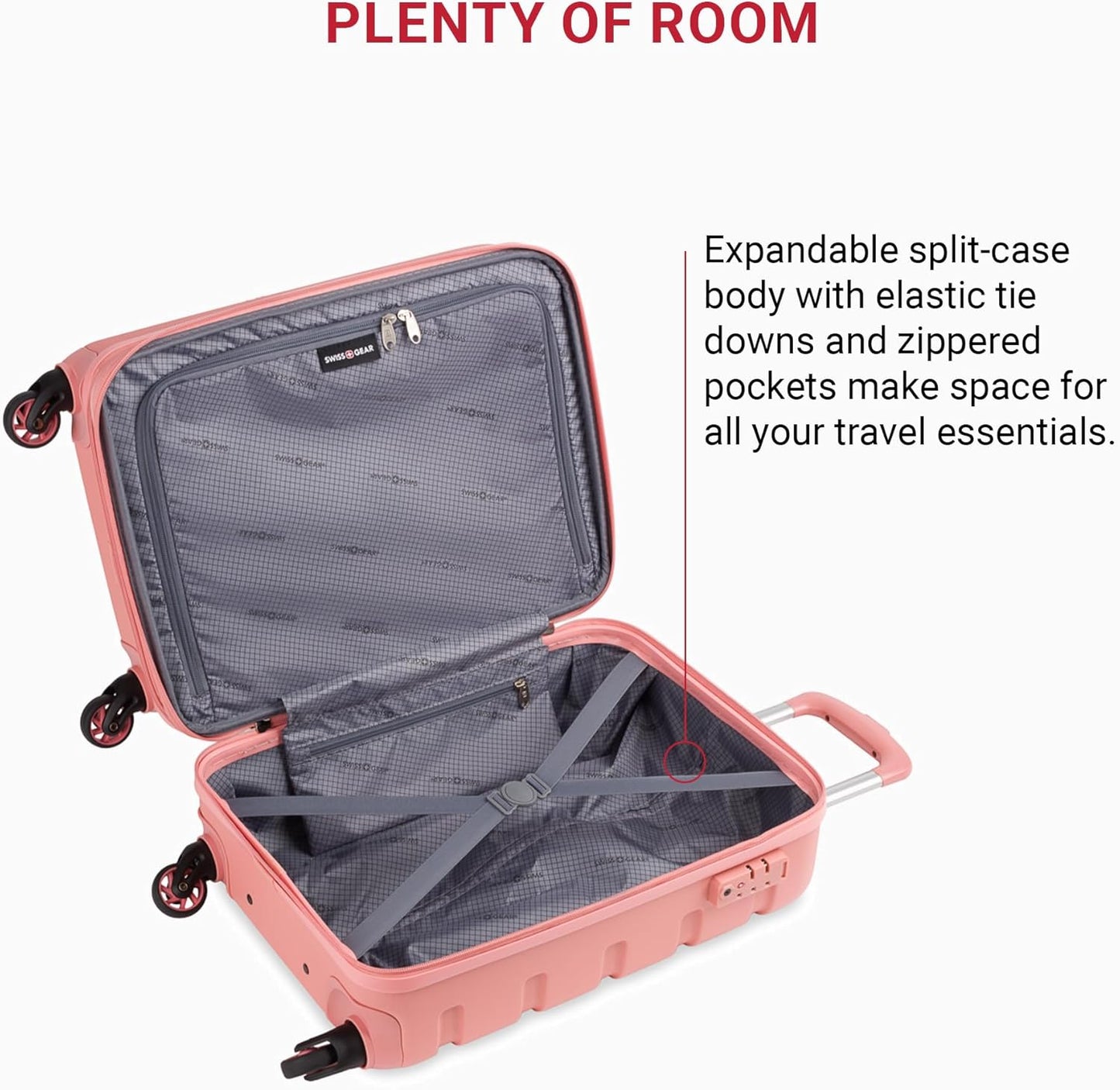 SwissGear 7366 Signature Hardside Expandable Luggage with Spinner Wheels, TSA Lock, Cup-Holder, Coral Almond, Carry-On 19-Inch