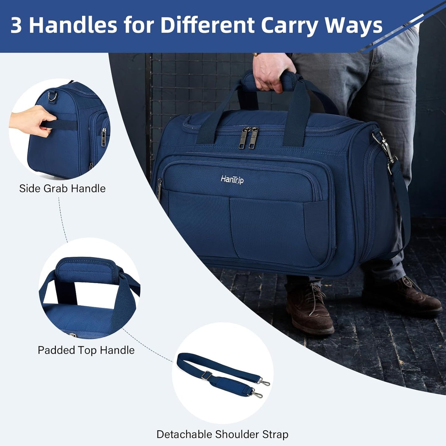 Carry on Duffel Bag Foldable Duffle Bags for Travel, Under Seat Personal Item Bags for Airplanes, Weekender Overnight Mens Travel Tote Bag for Women Small Softside Carry on Luggage (Blue)