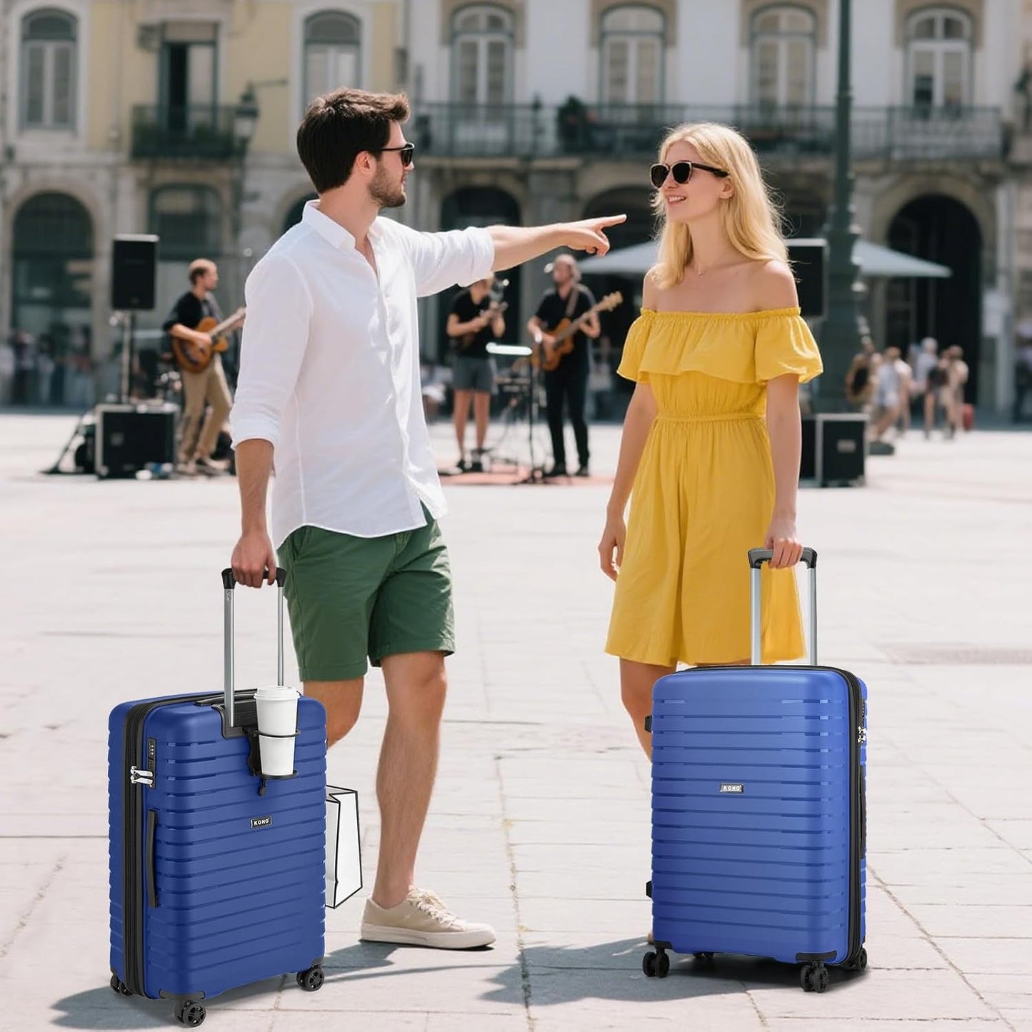 Kono 24 Inch Expandable Luggage Suitcase with Spinner Wheels, Durable Hardside Checked Luggage with Hidden Cup Holder, Lightweight Hard Shell Medium Suitcase with TSA Lock(Navy)