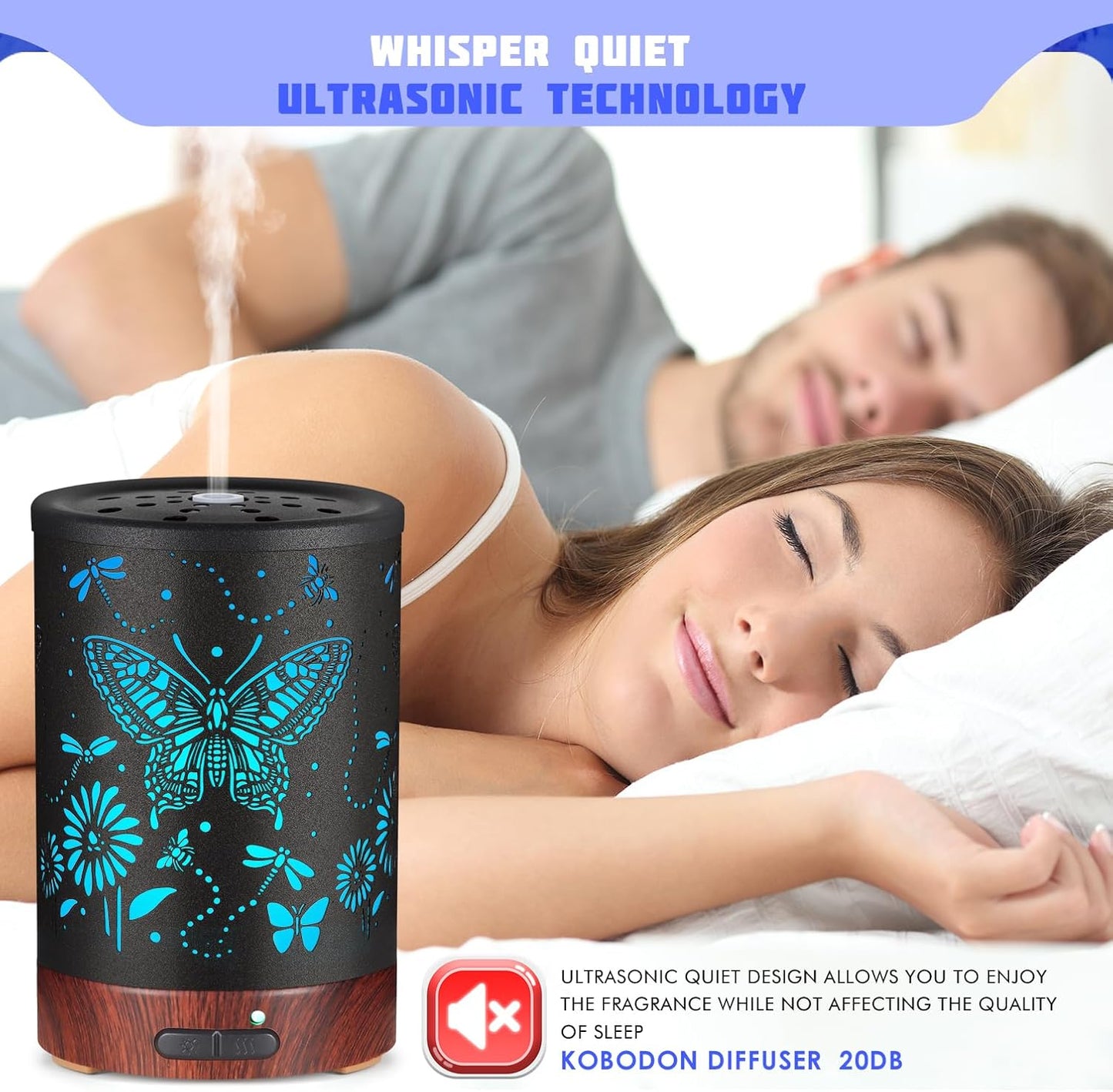 Metal Essential Oils Diffuser 150ML Christmas Aromatherapy Diffuser Cool Mist Humidifier with 7 Colors Lights Waterless Auto Off Air Diffusers as Gifts for Mom(Butterfly)