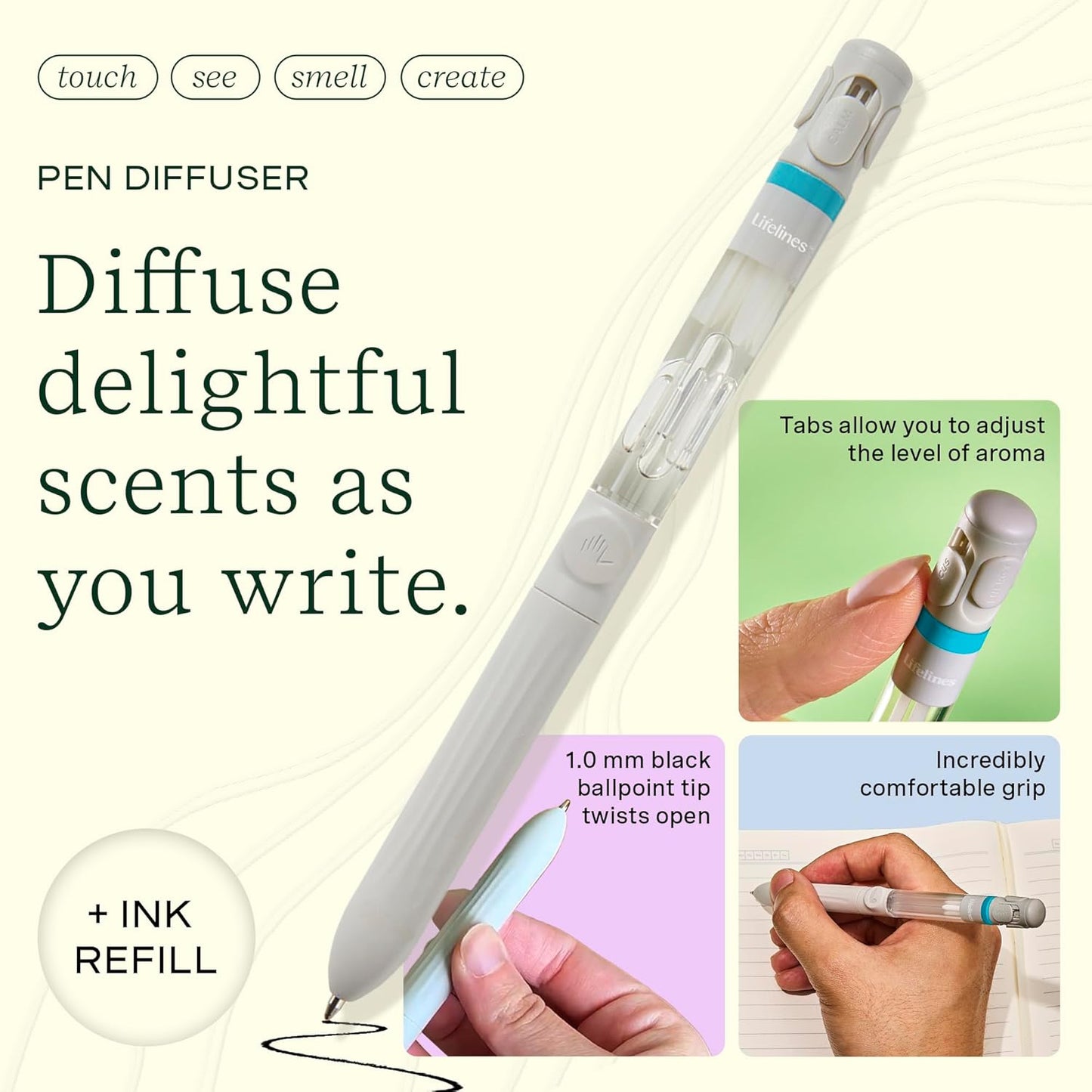 Lifelines Pen Diffuser, Crisp Mountain Air - 1mm Black Ballpoint Pen with Scented Essential Oil Blends – Aromatherapy Diffuser & Sensory Immersion Diffuse Aroma As You Write