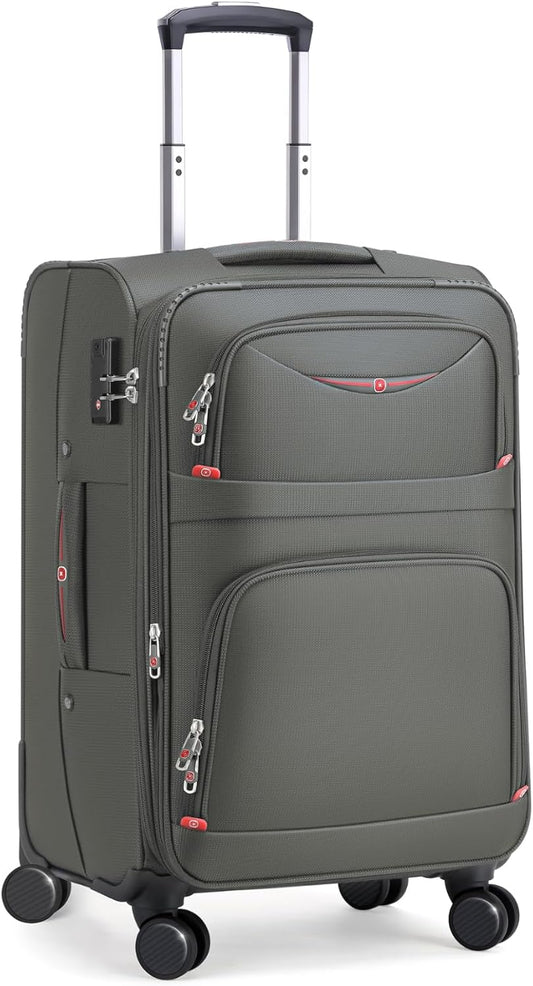 Softside Expandable Luggage with 4 Spinner Wheels, Durable Carry-On Luggage Suicase (Gray, 21-Inch)