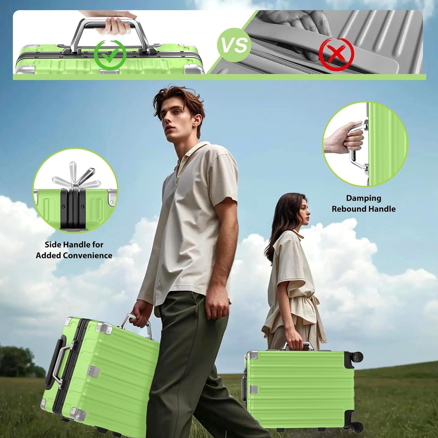 Krute Carry On Luggage 20 inch Aluminum Frame Suitcase with Spinner Wheels No Zipper Hardshell PC+ABS Luggages TSA Lock Zipperless Suitcases