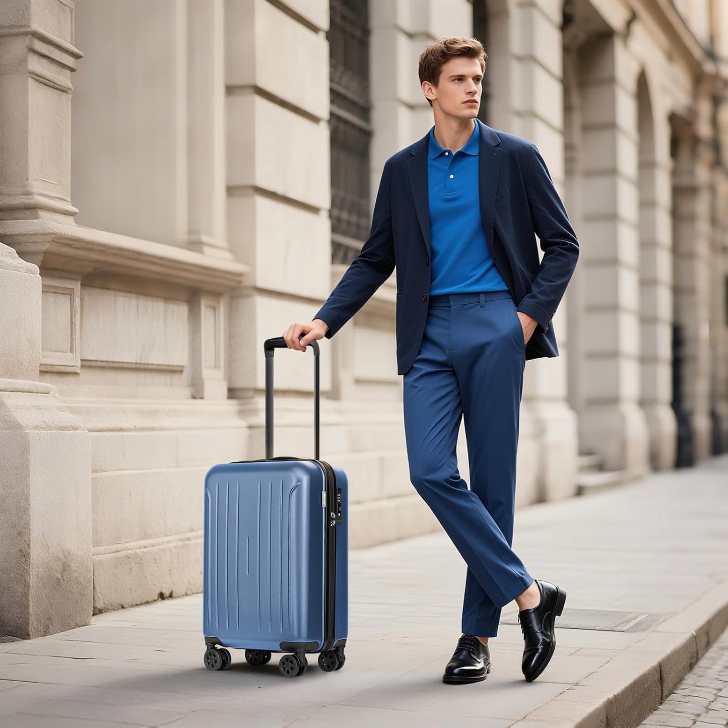 KYME Carry on luggage 22x14x9 Airline Approved Suitcase Hardshell With Double Spinner Wheels, PC+ABS TSA Lock Travel Luggage (Royalblue, 20" Carry On)