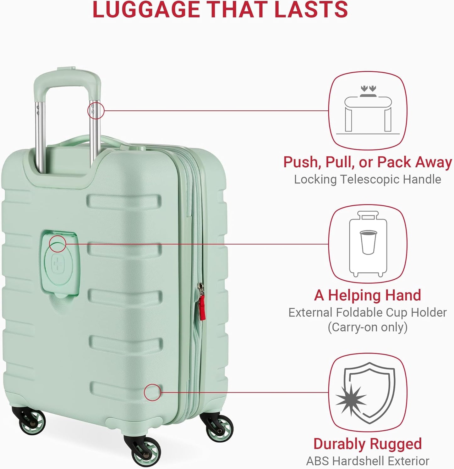 SwissGear 7366 Signature Hardside Expandable Luggage with Spinner Wheels, TSA Lock, Cup-Holder, Clearly Aqua, Carry-On 19-Inch