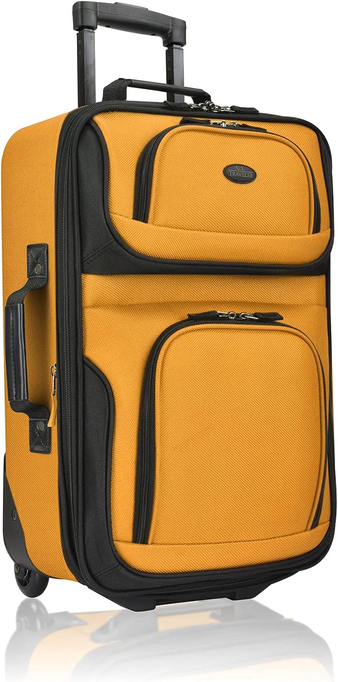 U.S. Traveler Lightweight Rolling 21" Carry On Luggage Softside Suitcase, Orange, 2-Wheel Single