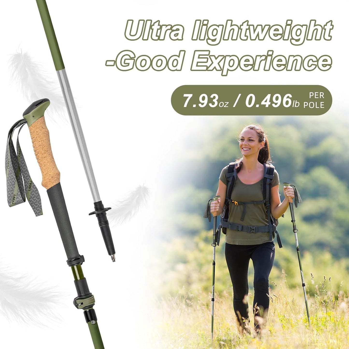 Trekking Poles, Collapsible Hiking Poles,Lightweight and Compact Walking Sticks with Adjustable Height for Men and Women