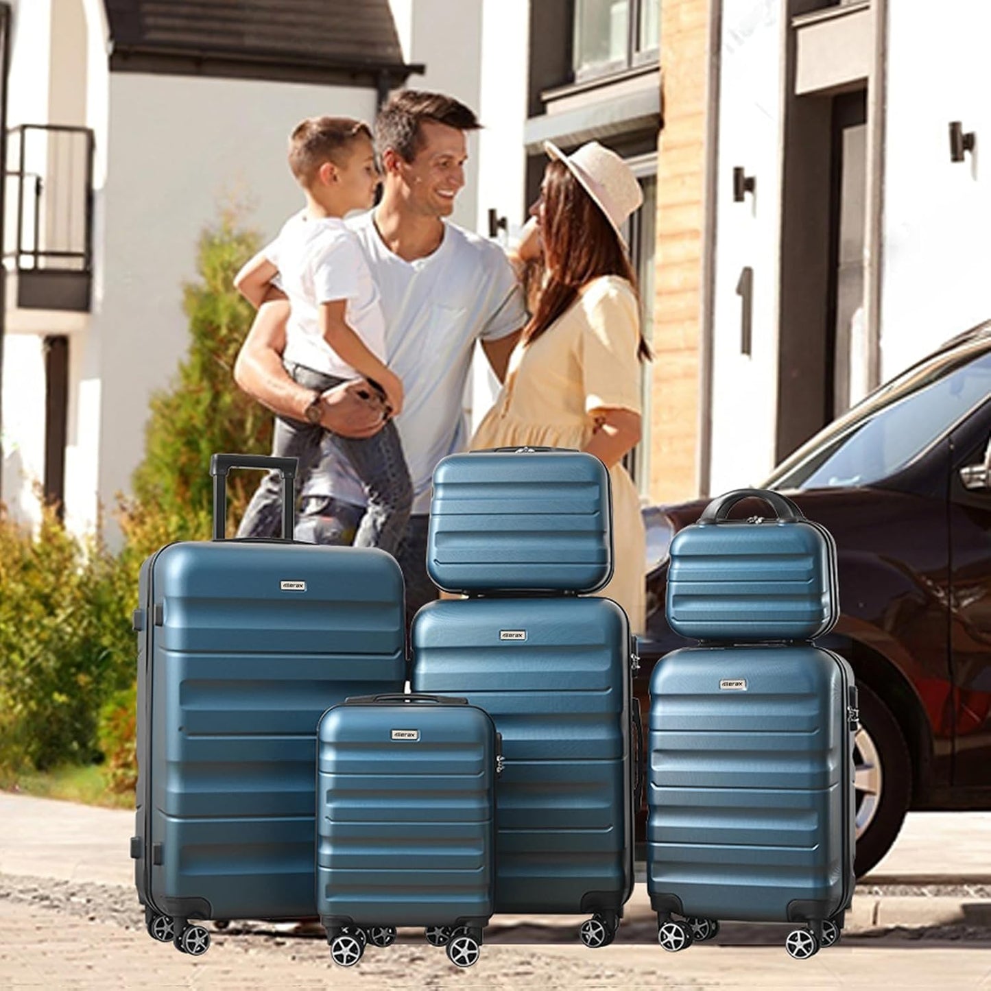 Merax Luggage Sets 6 Piece Hardshell ABS Suitcases with 8 Silent Spinner Wheels Durable and Lightweight Travel Luggage for Family Trips Ink Blue