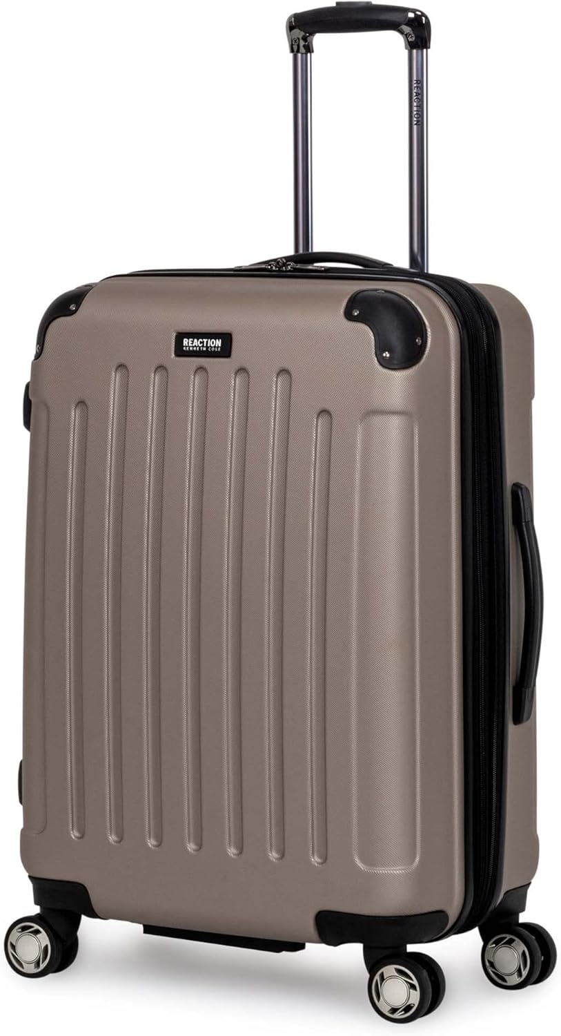 Kenneth Cole REACTION Renegade Luggage Expandable 8-Wheel Spinner Lightweight Hardside Suitcase, Champagne, 24-Inch Checked