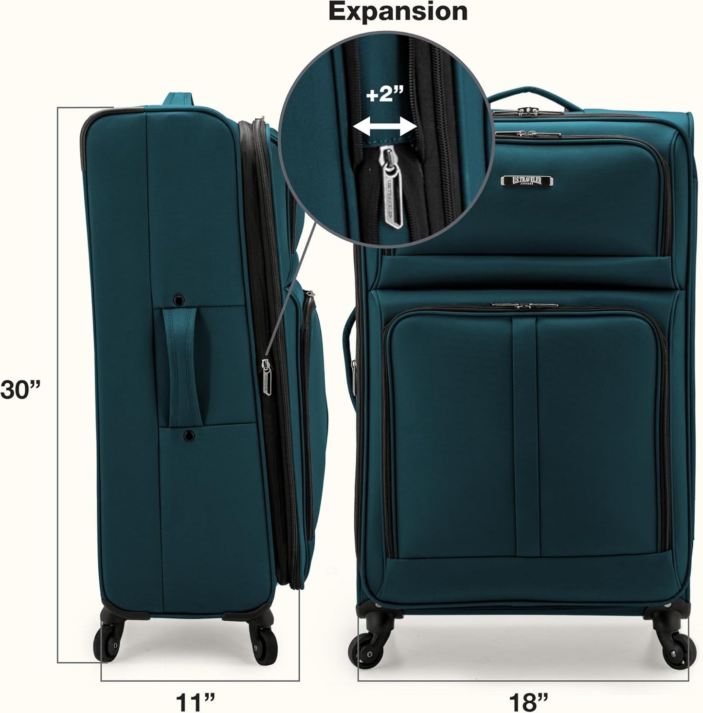 U.S. Traveler Anzio Softside Sturdy Ballistic Nylon Expandable Travel Suitcase Luggage with 4 Spinner Wheels, Teal, Checked-Large 30-Inch