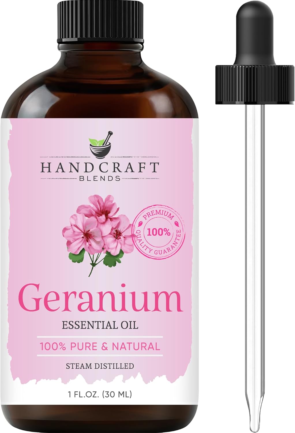 Handcraft Blends Geranium Essential Oil – 1 Fl Oz – 100% Pure and Natural – Premium Grade Essential Oil for Diffuser and Aromatherapy, Skin, Massage, Candle and Soap Making Fragrance