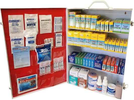 Rapid Care First Aid 864-09-1F 4 Shelf ANSI/OSHA Compliant All Purpose First Aid Cabinet & Medical Station with First Aid Sign, Exceeds OSHA/ANSI 2009, Wall Mountable, White