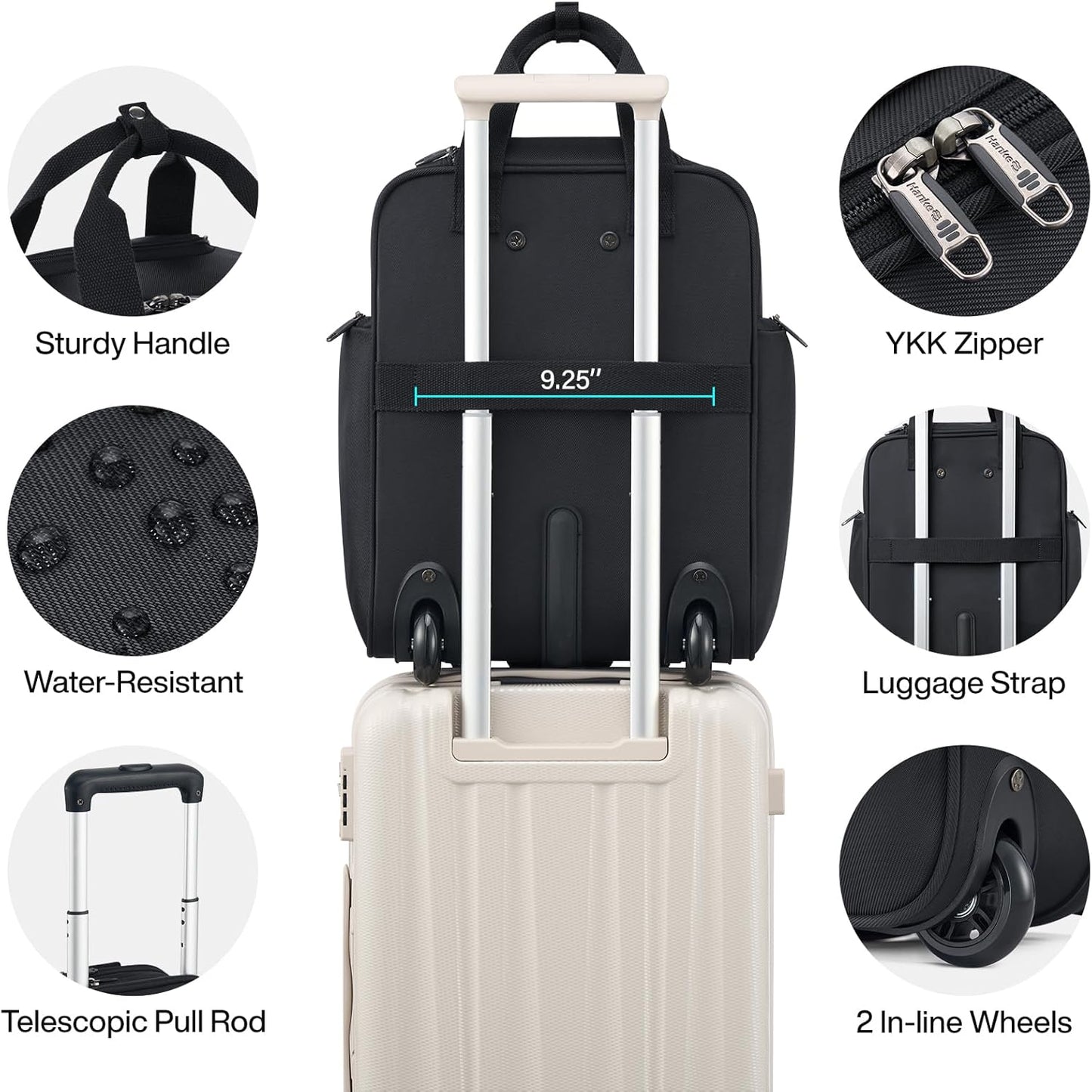 Hanke Softside Underseat Carry On Luggage with Wheels,Travel Luggage Rolling Bag Small Suitcase，Black, Underseater 16-Inch