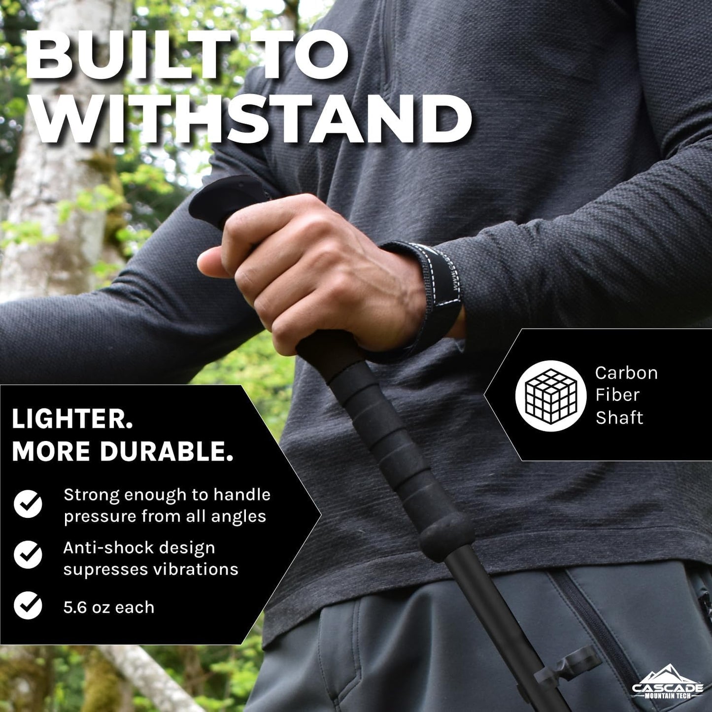 Cascade Mountain Tech Trekking Poles - Carbon Fiber Walking or Hiking Sticks with Quick Adjustable Locks