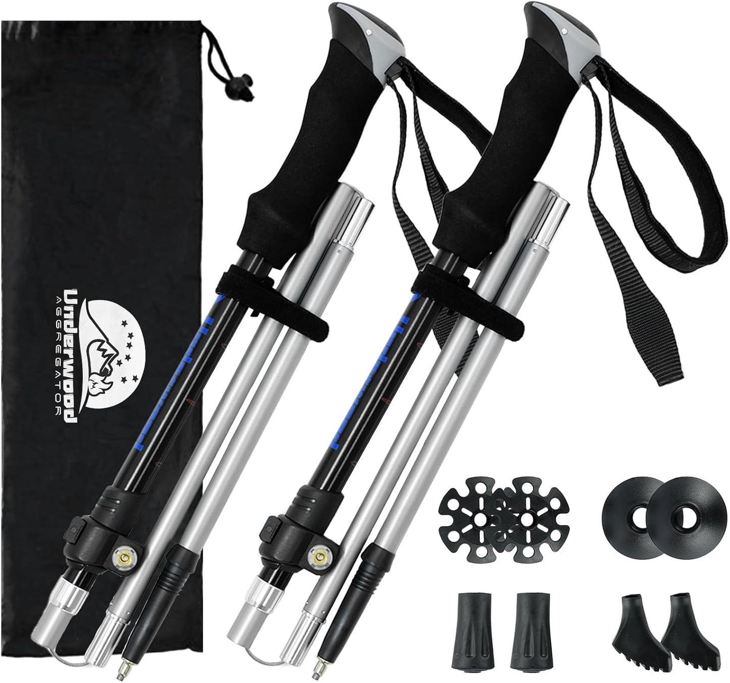 Trekking Poles Collapsible Hiking Poles - 2 Pack Aluminum Hiking Sticks, Lightweight Walking Sticks for Seniors, Men, Women Balance, Tri-Fold Walking Poles for Backpacking by Underwood Aggregator