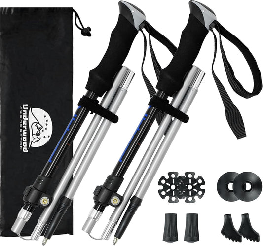 Trekking Poles Collapsible Hiking Poles - 2 Pack Aluminum Hiking Sticks, Lightweight Walking Sticks for Seniors, Men, Women Balance, Tri-Fold Walking Poles for Backpacking by Underwood Aggregator