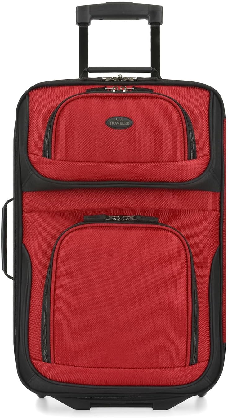 U.S. Traveler Lightweight Rolling 20" Carry On Luggage Softside Suitcase, Red, 2-Wheel Single