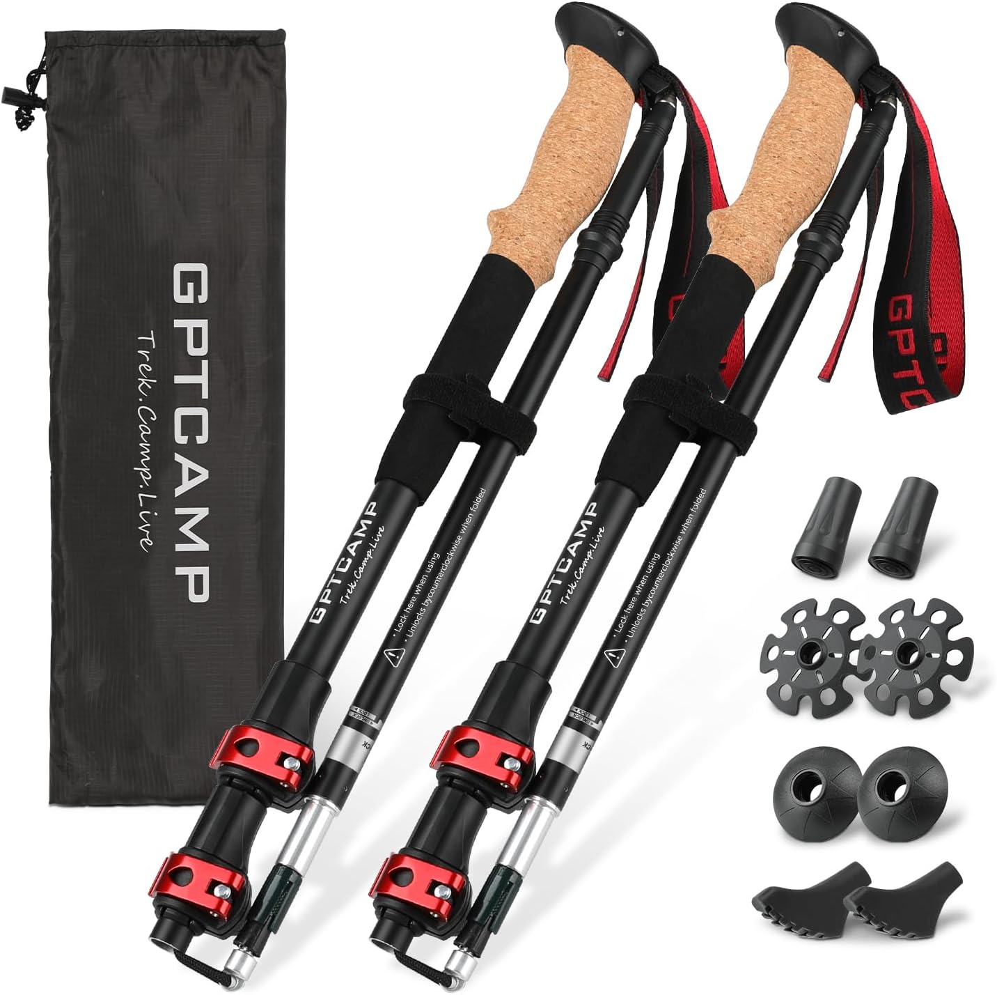 GPTCAMP Walking Sticks,Trekking Poles Collapsible Hiking Poles,Lightweight Folding Travel Walking Pole for Men Women,2pc Adjustable Hiking Stick with EVA Foam Grips for Backpacking