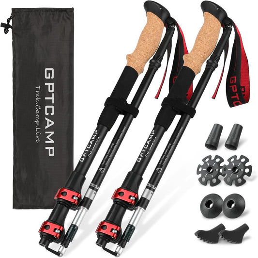 GPTCAMP Walking Sticks,Trekking Poles Collapsible Hiking Poles,Lightweight Folding Travel Walking Pole for Men Women,2pc Adjustable Hiking Stick with EVA Foam Grips for Backpacking