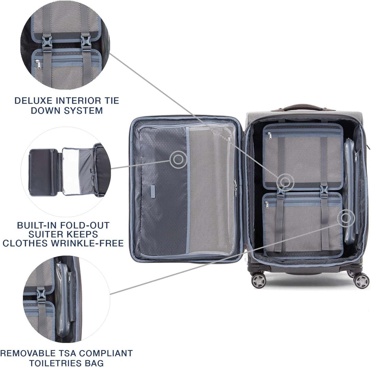 Travelpro Platinum Elite Softside Expandable Checked Luggage, 8 Wheel Spinner Suitcase, TSA Lock, Men and Women, Vintage Grey, Checked Medium 25-Inch