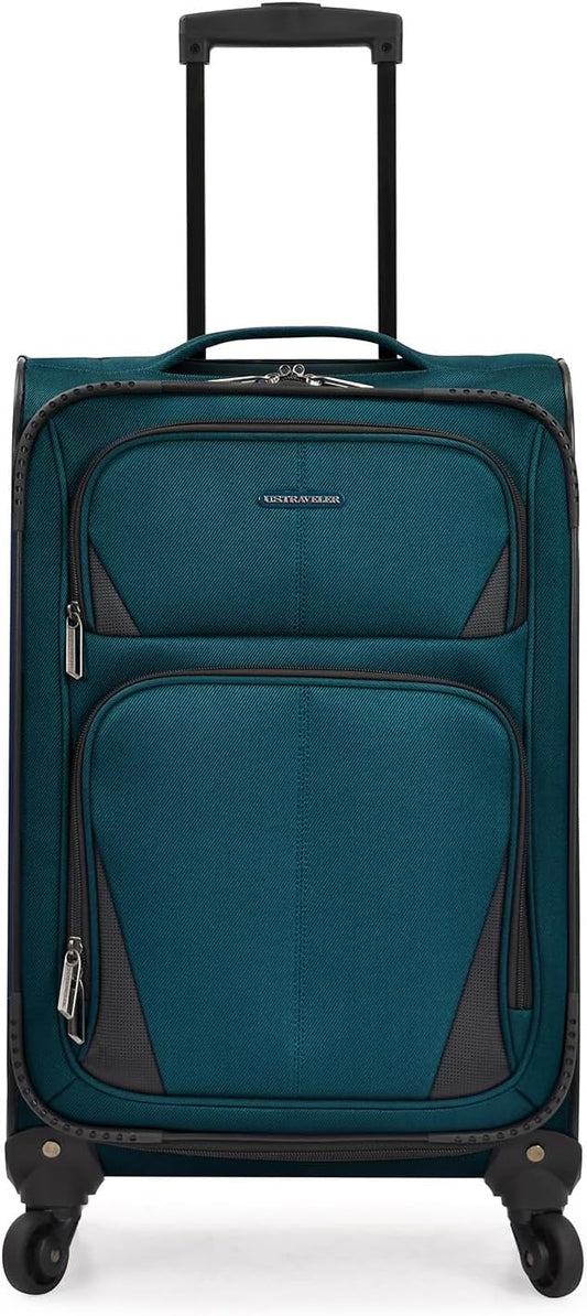 U.S. Traveler Aviron Bay Expandable Softside Luggage with Spinner Wheels, Teal, Carry-on 23-Inch