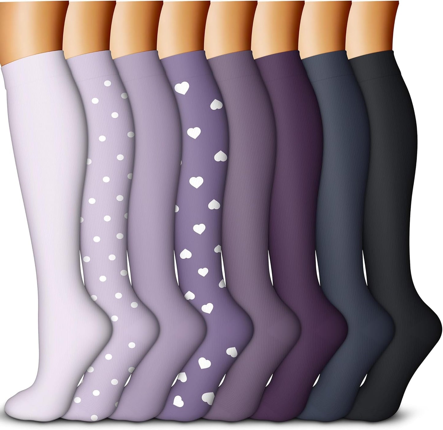 QUXIANG Copper Compression Socks for Women & Men Circulation (8 Pairs) - Best for Running Athletic Cycling - 15-20 mmHg