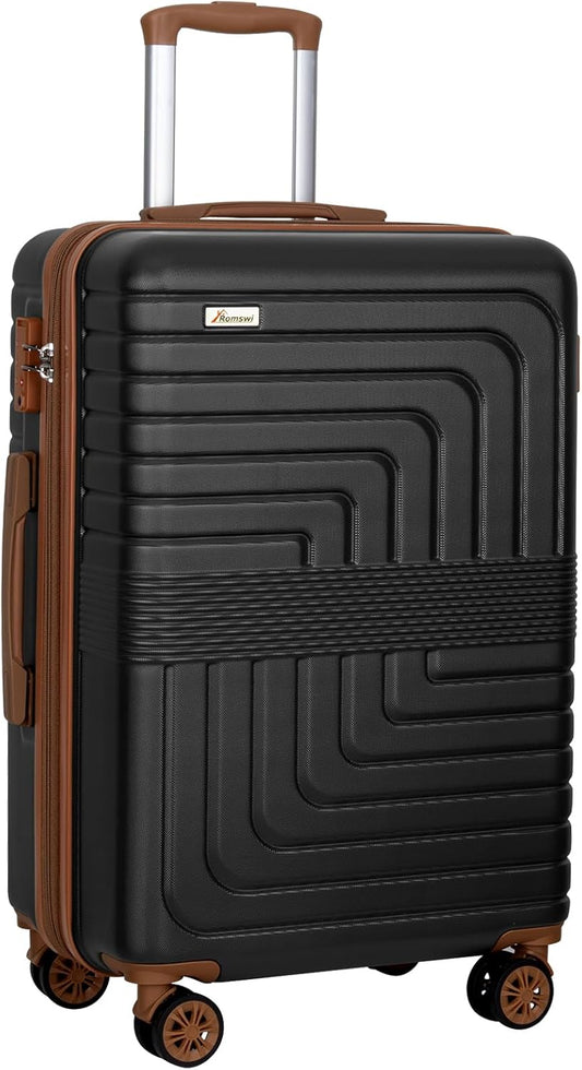 Romswi 30" Expandable Large Checked Luggage, Hardshell Suitcase with Double Spinner Wheels for 20% More Space, Airline Approved Lightweight Hardside with Scratch-Resistant & YKK Zipper, Black