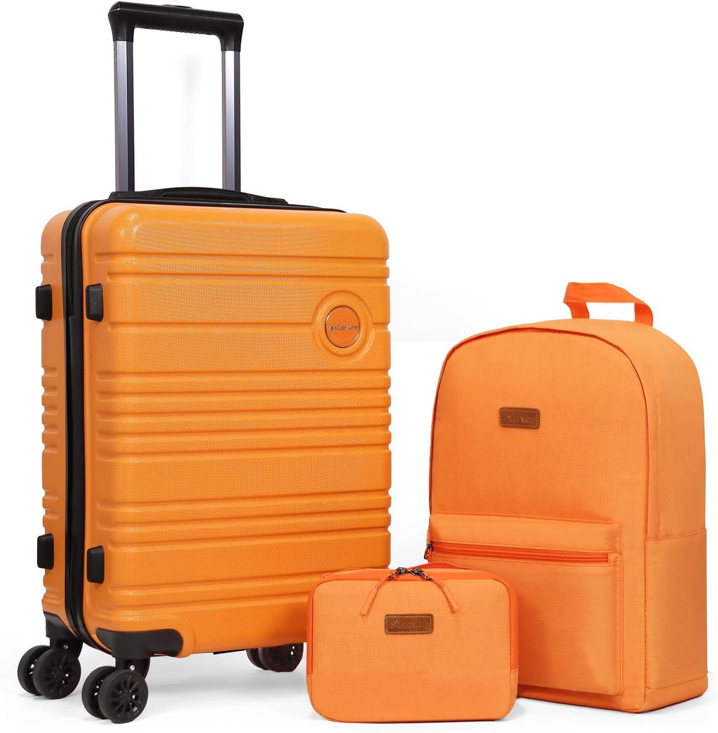 ABS+PC Carry on Luggage set with backpack 3 Pcs suitcace with Spinner wheels TSA Lock 20-In hardshell Lightweight Luggage set (Orange)