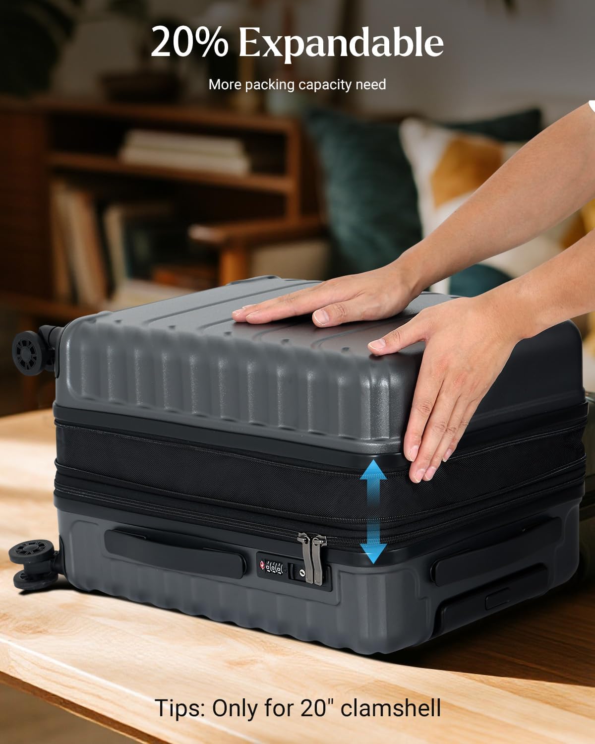 Luggage Sets 2 Pieces, 20/28 Inch PC Hardshell Suitcase with Spinner Wheels, 20 Inch Expandable Clamshell Carry On Luggage and 28 Inch Aluminum Frame Top Opening Checked Luggage (Grey)