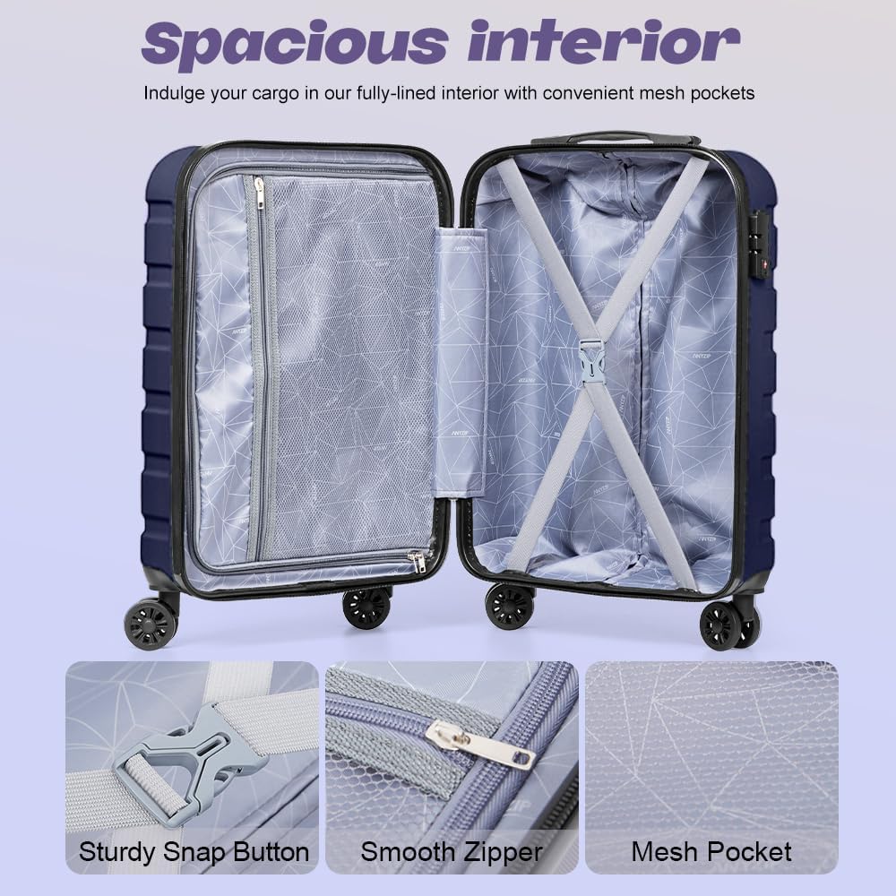 AnyZip Luggage Set 5 Piece PC ABS Hardshell Lightweight Suitcases for Travelling with 4 Universal Wheels TSA Lock Carry on Suitcase Dark Blue