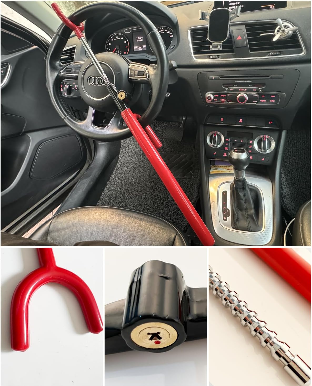 Steering Wheel Lock Anti-Theft Car Device Car Wheel Locks Heavy Duty Vehicle Security Steering Wheel Lock for Truck Car Vehicles Van Lorry SUV with 4 Keys, Elongated Length MAX 30.5“ Red