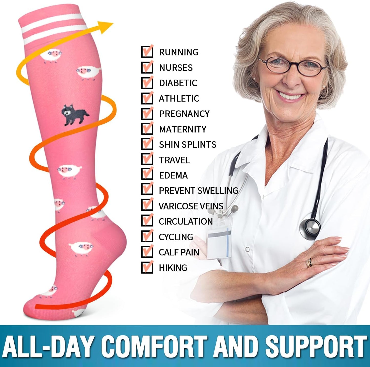 6 Pack Copper Compression Socks for Women and Men Circulation-Best Support for Medical, Running,Nursing,Athletic