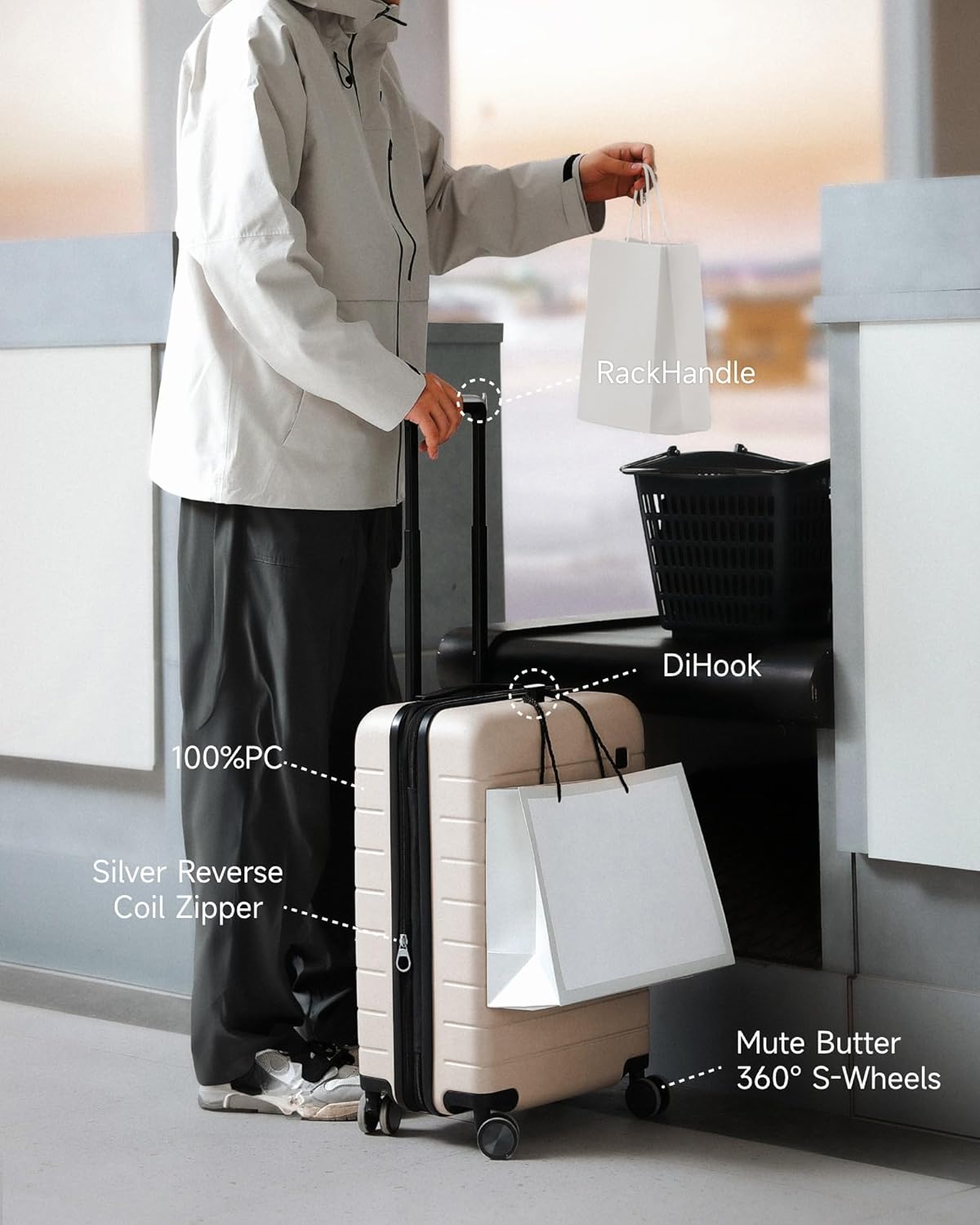 LUGGEX Carry On Luggage HUP3, Accelerate Access with DiHook, Handy Pouch, 20 inch Expandable Hard Shell Suitcases with Spinner Wheels (HX-Core)