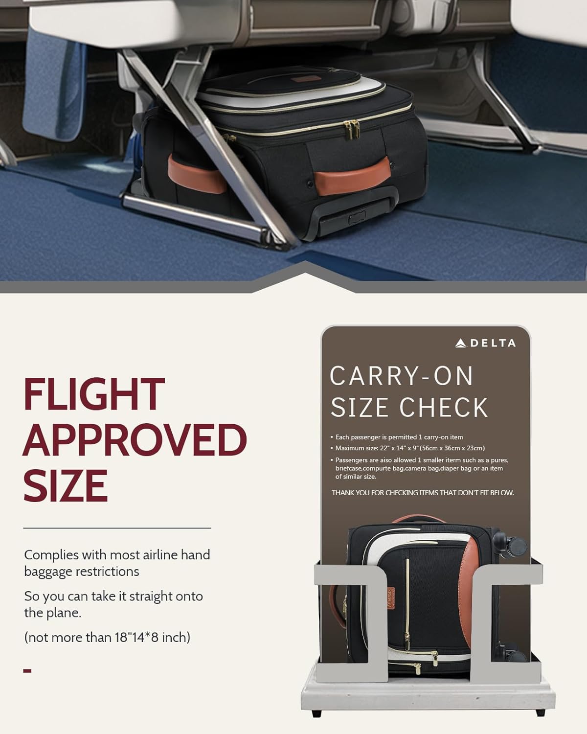 Underseat Carry On Luggage with Wheels 18x14x8 Airline Approved, 16-inch Softside Spinner Suitcase Under Seat Personal Item Travel Bag, Compact Rolling Luggage for Business & Weekend