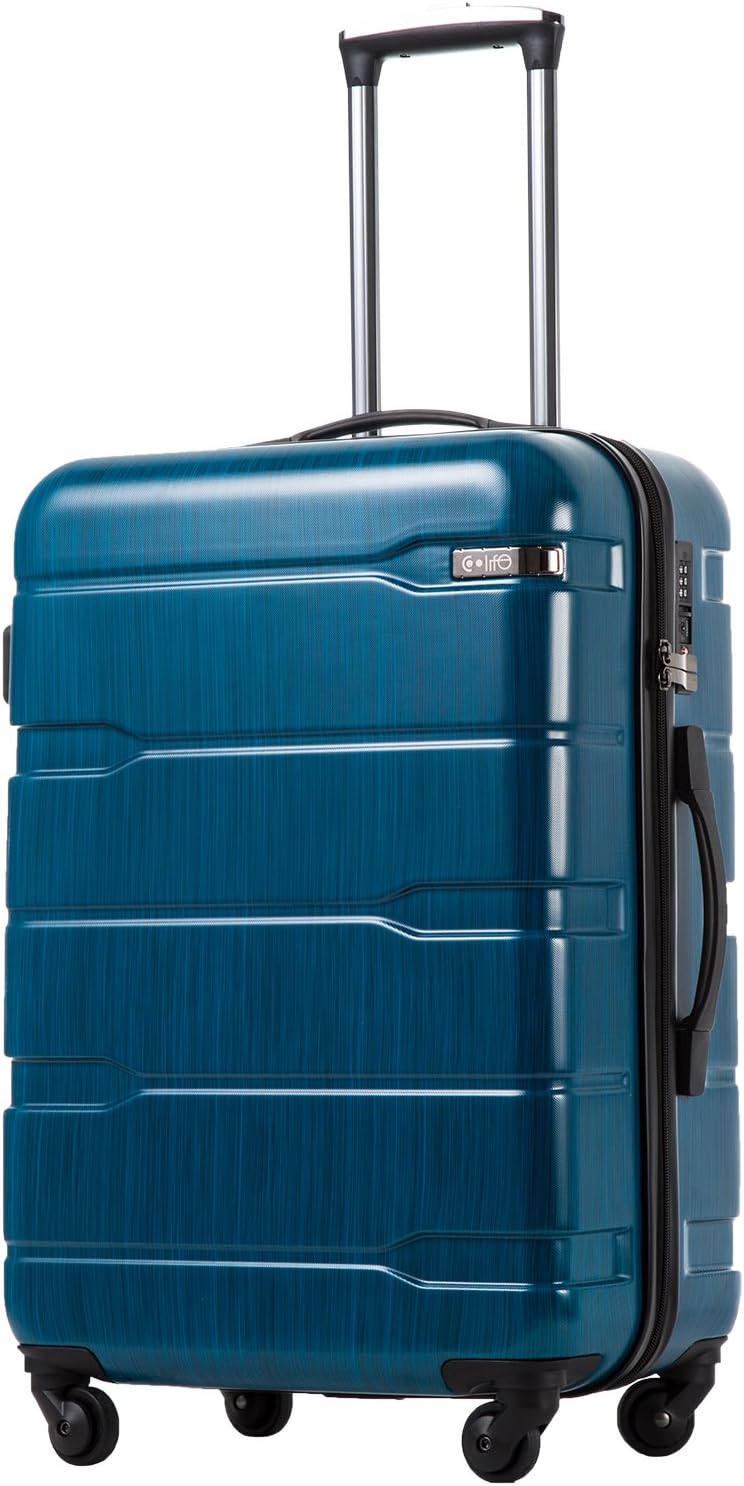 Coolife Luggage PC+ABS Expandable Hardshell Suitcase with TSA Lock, Spinner Checked Lightweight (Caribbean Blue, 28in)