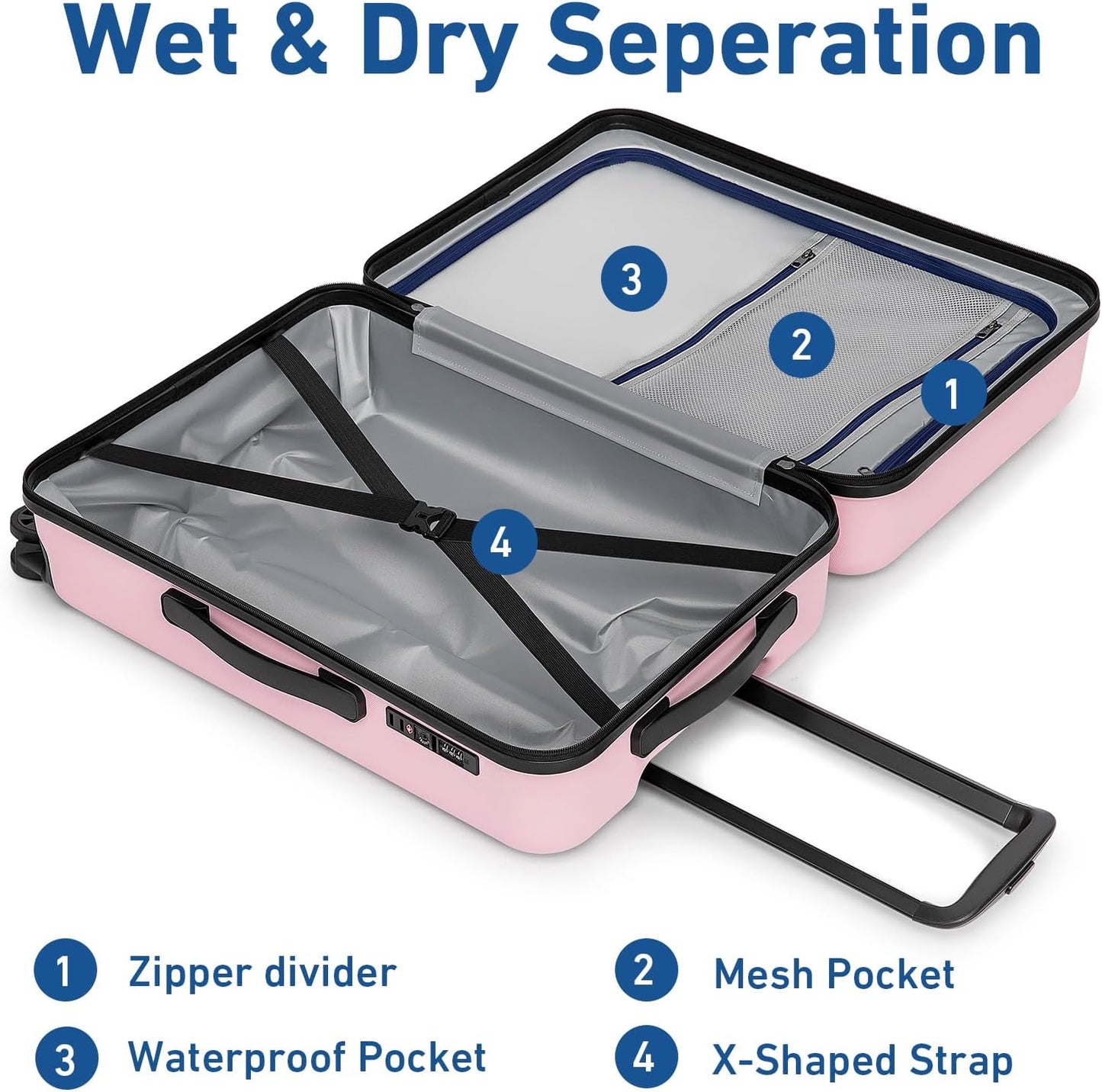 KYME Luggage Sets 2 Piece Hardshell 20"/24" Suitcase with Double Spinner Wheels Hardside Suitcases Sets with TSA Lock PC+ABS Travel Luggage (Pink, 2Pcs Set(20"/24"))