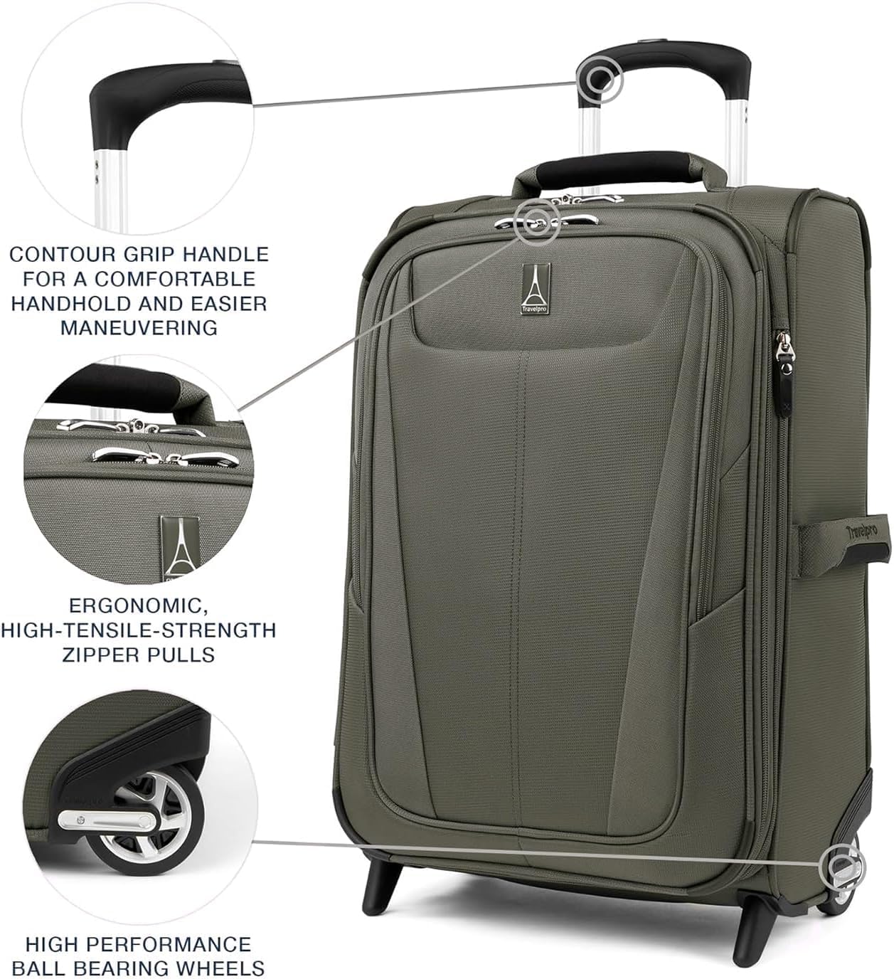 Travelpro Maxlite 5 Softside Expandable Upright 2 Wheel Carry-on Luggage, Lightweight, 20-Inch — Slate Green