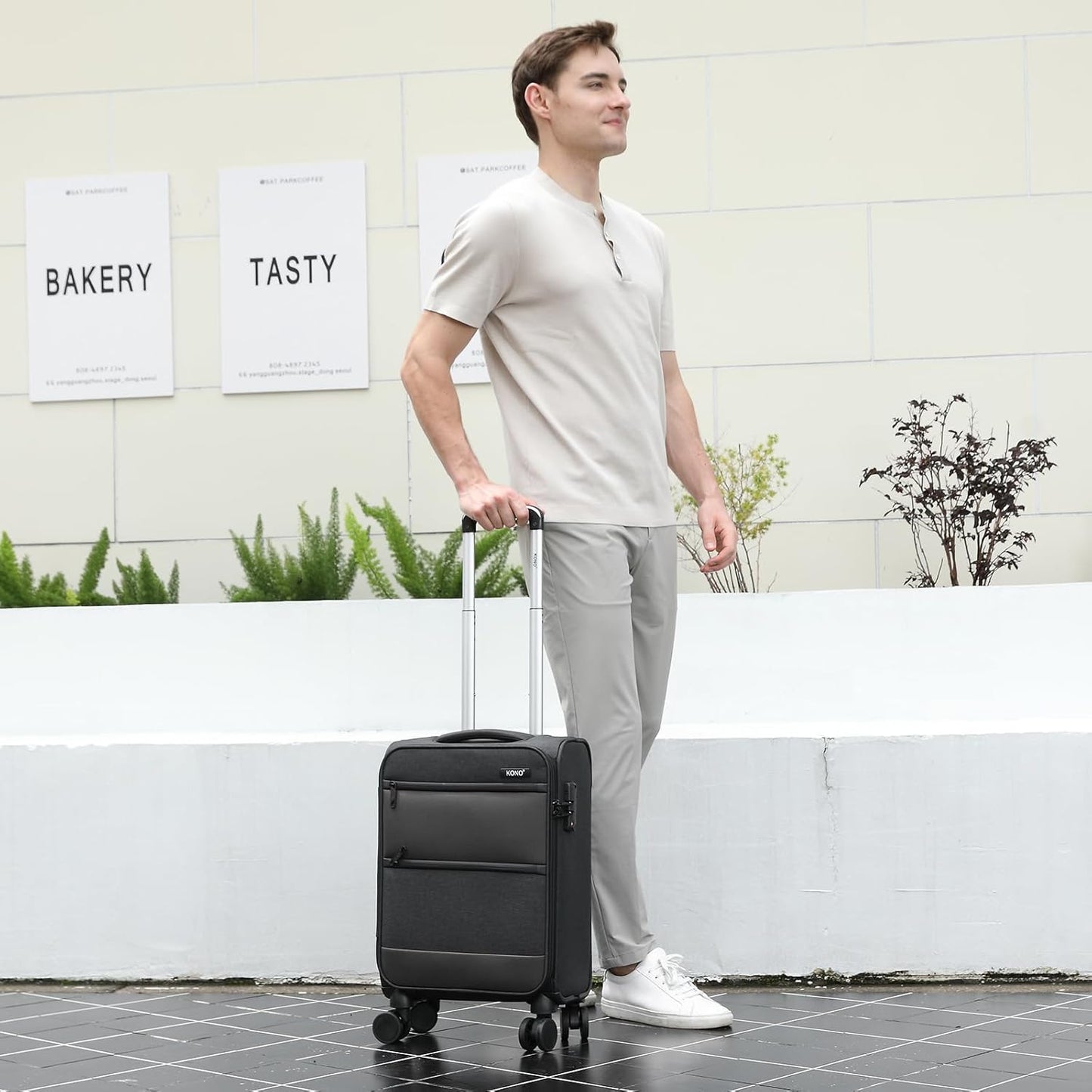 Kono 20 Inch Soft-Sided Carry-On Luggage Airline Approved 20" Spinner Wheels Lightweight Waterproof Suitcase with TSA Lock for Business Travel (Small, Black)