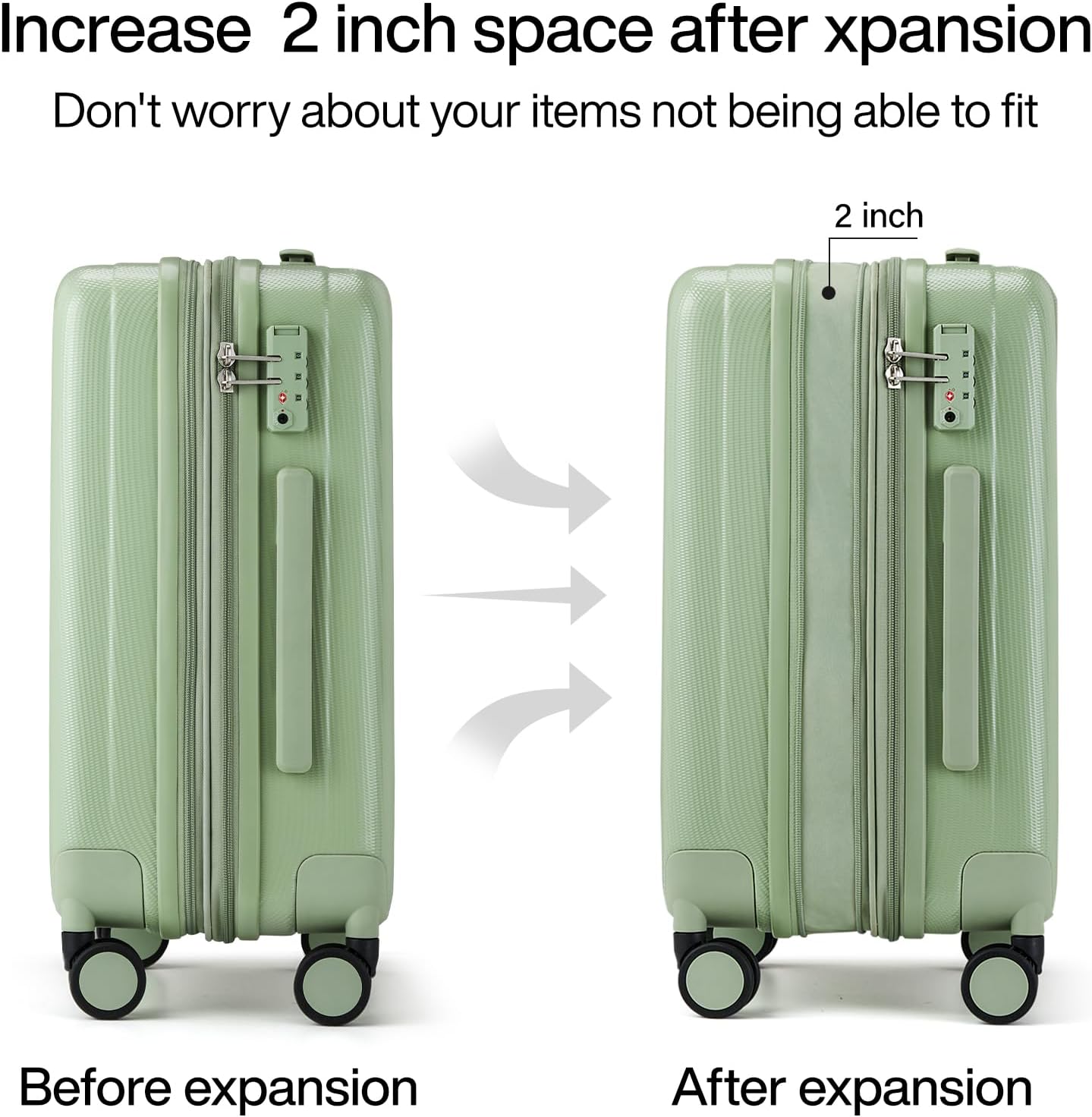Hanke Expandable Hardshell Luggage Sets 3 piece Carry on Luggage with Wheels Suitcases Lightweight Checked Travel Luggage Rolling Large Suitcase Travel Luggage Bag Woman Men 20/24/29Inch(Bamboo Green)
