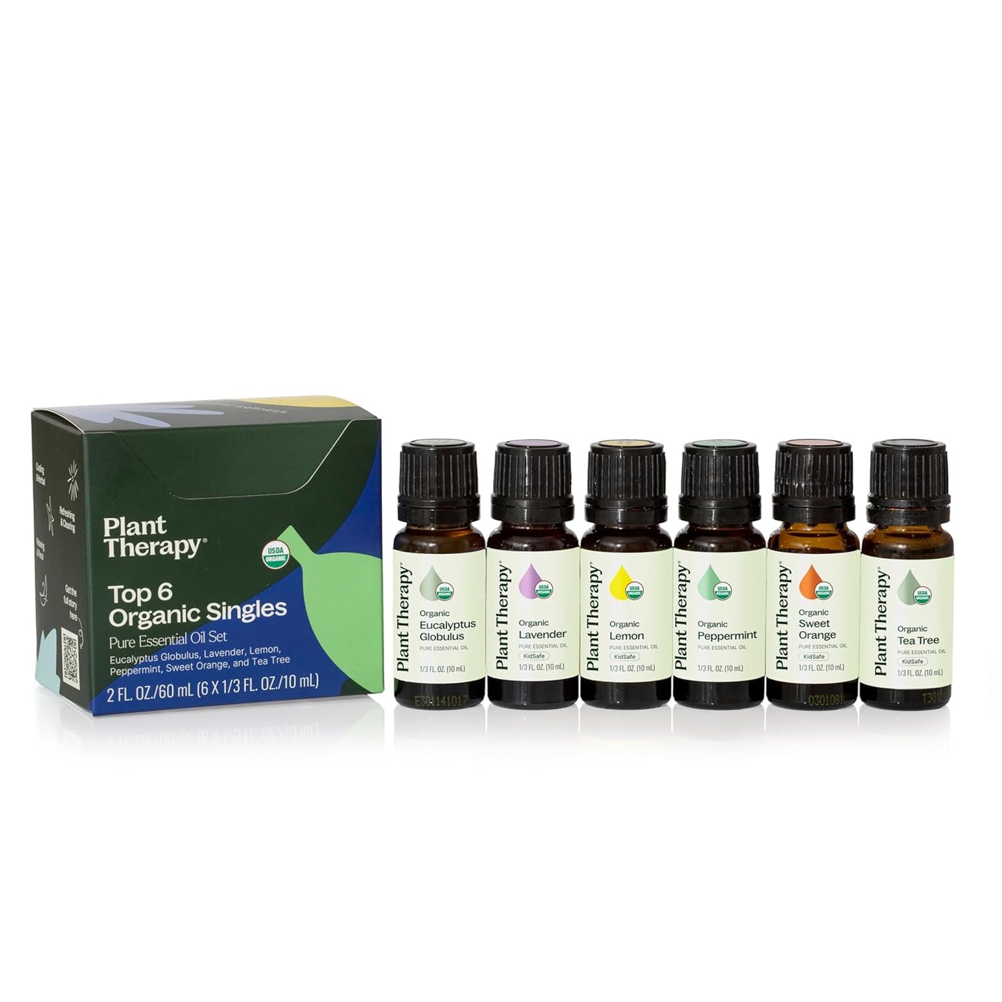 Plant Therapy Top 6 USDA Organic Essential Oil Set - Lavender, Peppermint, Eucalyptus, Lemon, Tea Tree 100% Pure, Natural Aromatherapy, for Diffusion & Topical Use, Therapeutic Grade 10 mL (1/3 oz)
