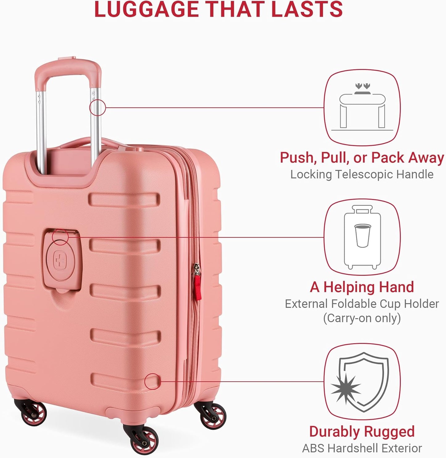 SwissGear 7366 Signature Hardside Expandable Luggage with Spinner Wheels, TSA Lock, Cup-Holder, Coral Almond, Carry-On 19-Inch