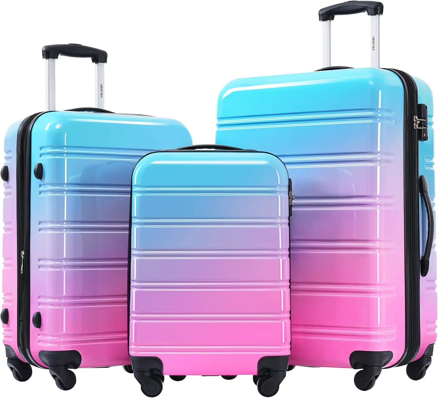 Merax Luggage Sets 3 Piece, Hardside Expandable Suitcase Set with Spinner Wheels, Lightweight Gradient Color Luggage 20+24+28 IN, Blue and Red