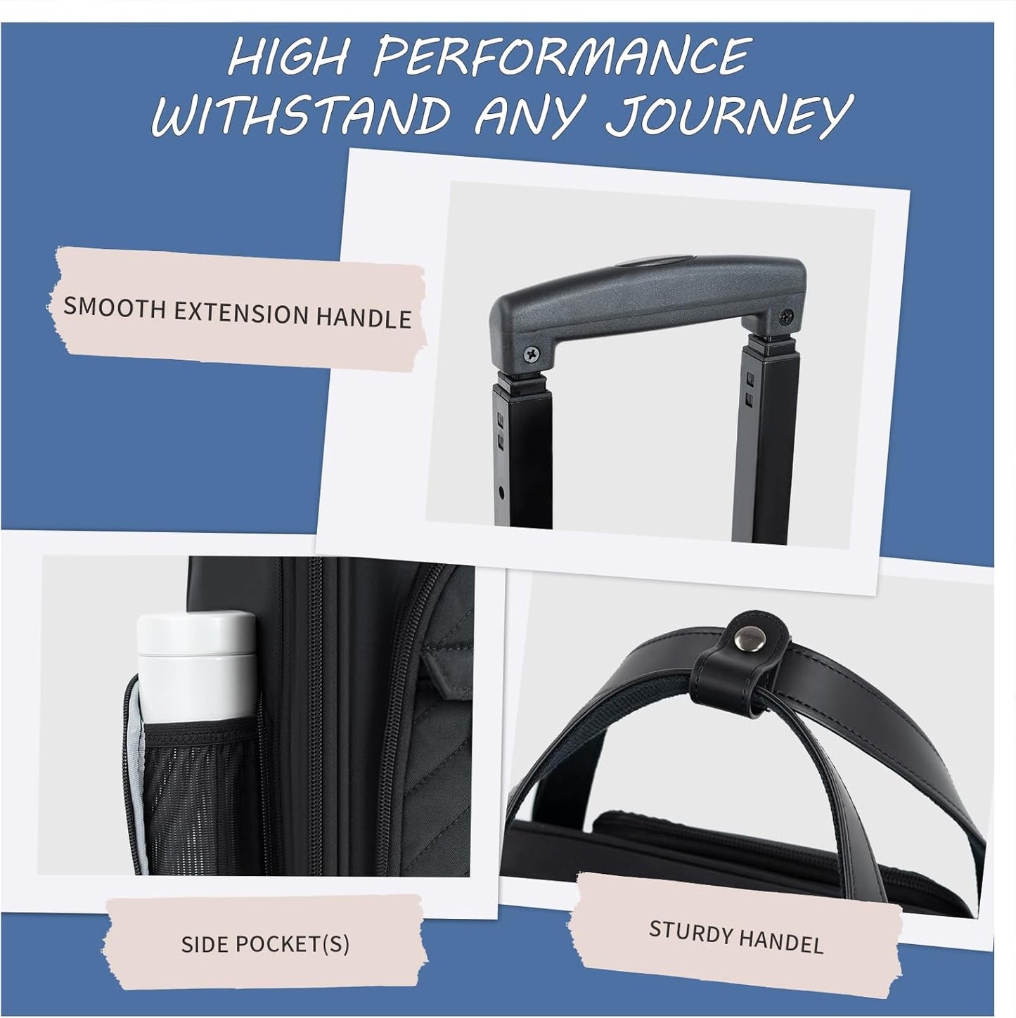 VANKEAN Carry On Underseat 16-inch Multi-functional Underseater Lightweight Overnight Suitcase with Wheels Roller Case for Women Men Travel Business, Black